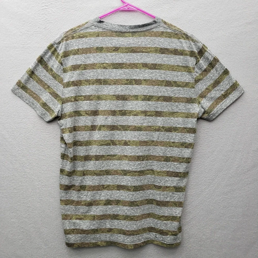 American Eagle Mens V-Neck Tee Gray Olive Green Heathered Stripe Normcore Grunge